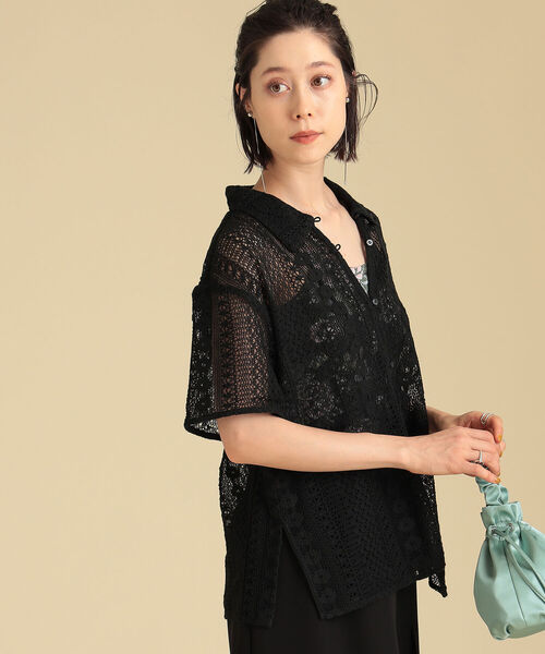 Ray BEAMS（レイビームス）の「Ray BEAMS / レース ハーフスリーブ シャツ（シャツ/ブラウス・レディース・ブラック/ホワイト・ONE SIZE）」の7枚目の写真