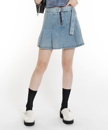 FOLLOWIN | ベルトセットプリーツデニムミニスカート(デニムスカート)