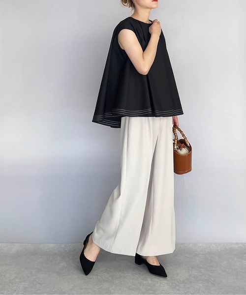 PICCIN（ピッチン）の「ラインステッチフレアブラウス（シャツ/ブラウス・レディース・ブラック/オフホワイト/サックスブルー・M）」の5枚目の写真