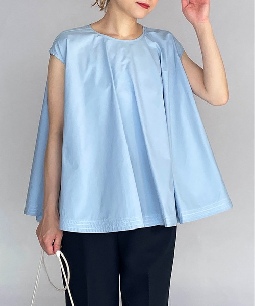 PICCIN（ピッチン）の「ラインステッチフレアブラウス（シャツ/ブラウス・レディース・ブラック/オフホワイト/サックスブルー・M）」の10枚目の写真