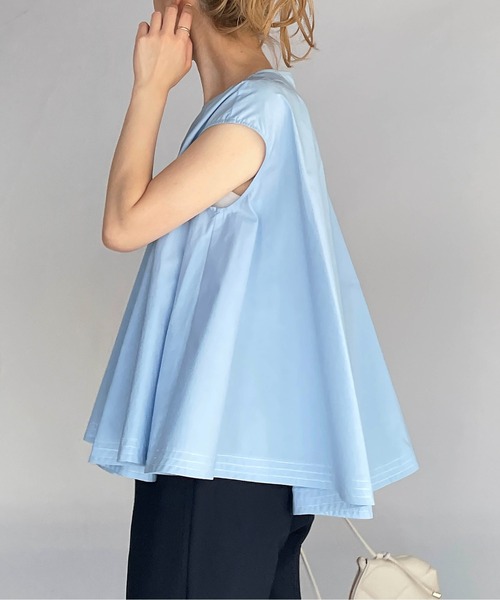 PICCIN（ピッチン）の「ラインステッチフレアブラウス（シャツ/ブラウス・レディース・ブラック/オフホワイト/サックスブルー・M）」の11枚目の写真