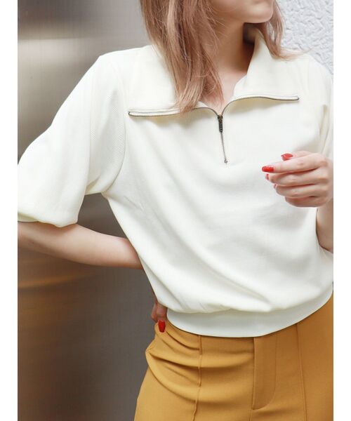 MURUA（ムルーア）の「ハーフジップパフテレコトップス（ポロシャツ・レディース・ブラック/ブラウン/グリーン/アイボリー・FREE）」の2枚目の写真