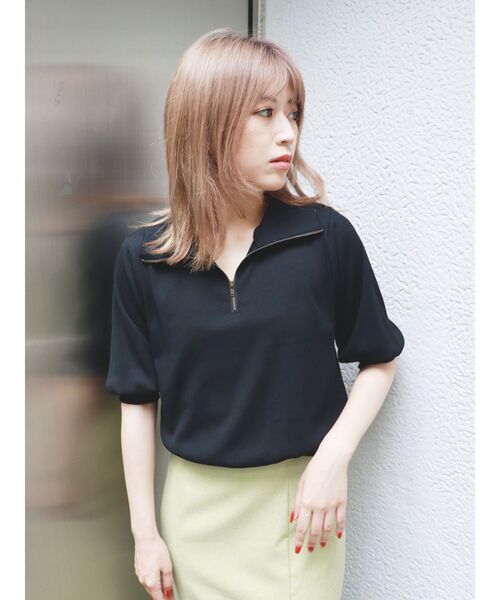 MURUA（ムルーア）の「ハーフジップパフテレコトップス（ポロシャツ・レディース・ブラック/ブラウン/グリーン/アイボリー・FREE）」の19枚目の写真
