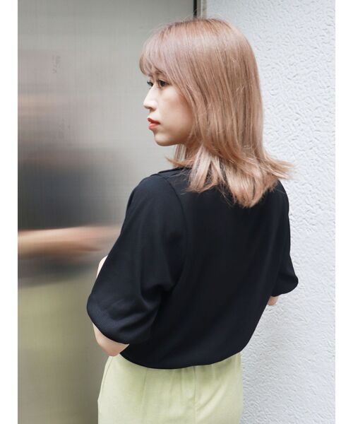 MURUA（ムルーア）の「ハーフジップパフテレコトップス（ポロシャツ・レディース・ブラック/ブラウン/グリーン/アイボリー・FREE）」の9枚目の写真