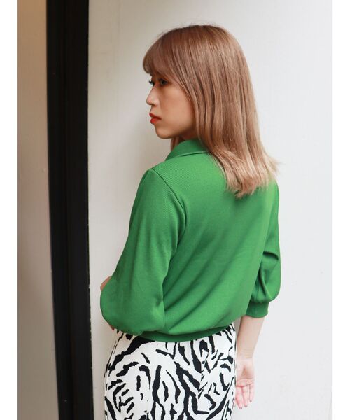 MURUA（ムルーア）の「ハーフジップパフテレコトップス（ポロシャツ・レディース・ブラック/ブラウン/グリーン/アイボリー・FREE）」の11枚目の写真