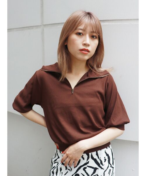 MURUA（ムルーア）の「ハーフジップパフテレコトップス（ポロシャツ・レディース・ブラック/ブラウン/グリーン/アイボリー・FREE）」の20枚目の写真