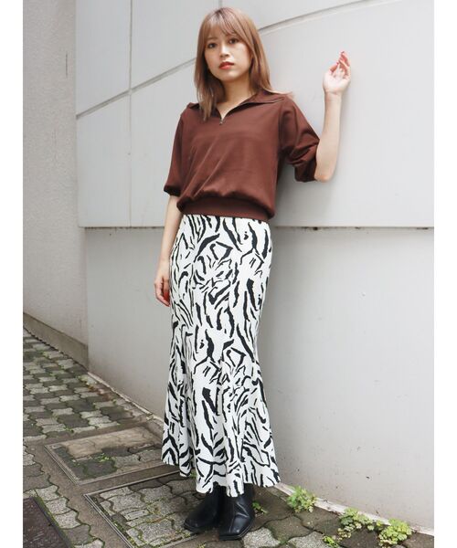 MURUA（ムルーア）の「ハーフジップパフテレコトップス（ポロシャツ・レディース・ブラック/ブラウン/グリーン/アイボリー・FREE）」の18枚目の写真