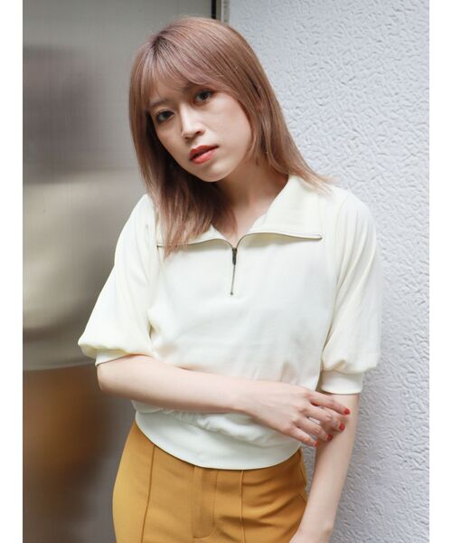 MURUA（ムルーア）の「ハーフジップパフテレコトップス（ポロシャツ・レディース・ブラック/ブラウン/グリーン/アイボリー・FREE）」の14枚目の写真