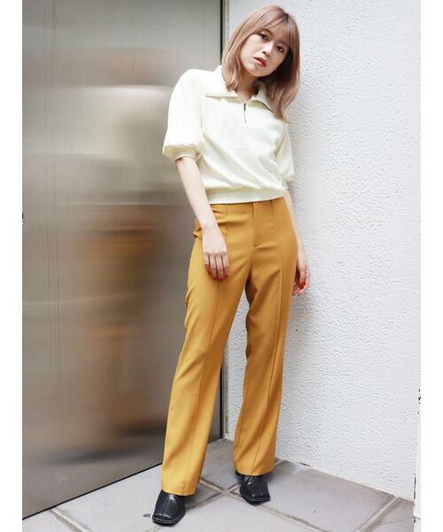 MURUA（ムルーア）の「ハーフジップパフテレコトップス（ポロシャツ・レディース・ブラック/ブラウン/グリーン/アイボリー・FREE）」の6枚目の写真