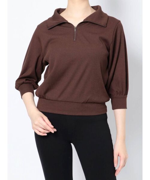 MURUA（ムルーア）の「ハーフジップパフテレコトップス（ポロシャツ・レディース・ブラック/ブラウン/グリーン/アイボリー・FREE）」の21枚目の写真