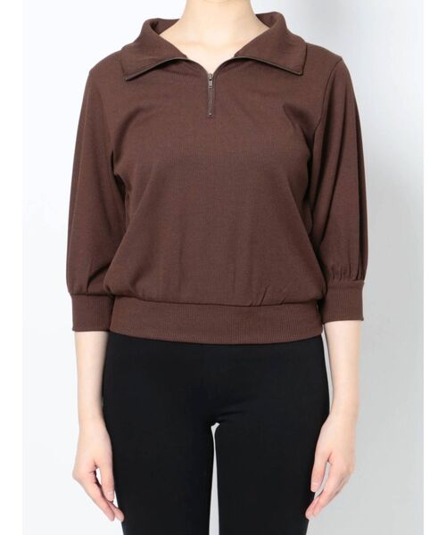 MURUA（ムルーア）の「ハーフジップパフテレコトップス（ポロシャツ・レディース・ブラック/ブラウン/グリーン/アイボリー・FREE）」の22枚目の写真