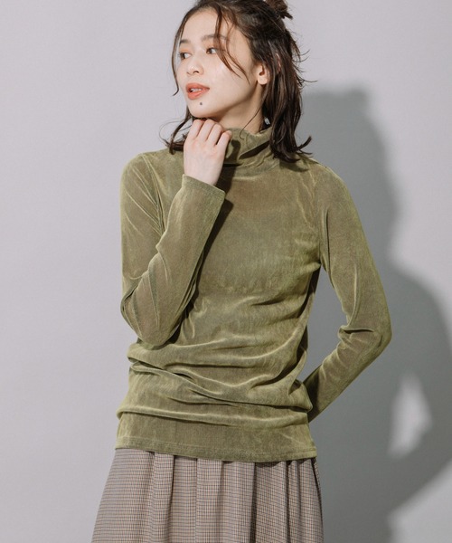 Munich（ミューニック）の「ナイロンチュールフロッキータートルネックプルオーバー（Tシャツ/カットソー・レディース・カーキ/グレー/ベージュ/ブラック・FREE）」の18枚目の写真
