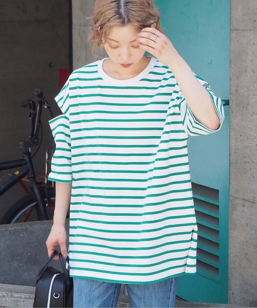 tiptop(ティップトップ)の「袖スリットボーダーBIGプルオーバー(Tシャツ/カットソー・レディース・ネイビー/ブルー/グリーン・FREE)」の4枚目の写真