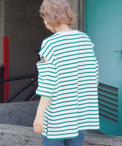 tiptop(ティップトップ)の「袖スリットボーダーBIGプルオーバー(Tシャツ/カットソー・レディース・ネイビー/ブルー/グリーン・FREE)」の7枚目の写真
