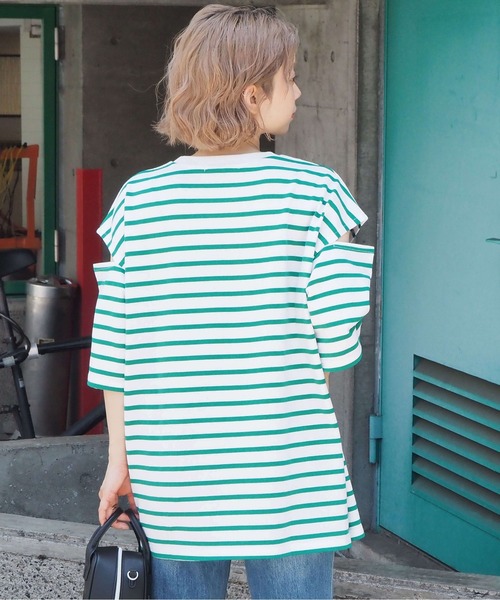 tiptop(ティップトップ)の「袖スリットボーダーBIGプルオーバー(Tシャツ/カットソー・レディース・ネイビー/ブルー/グリーン・FREE)」の8枚目の写真