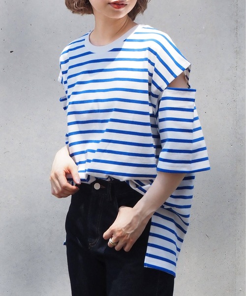 tiptop(ティップトップ)の「袖スリットボーダーBIGプルオーバー(Tシャツ/カットソー・レディース・ネイビー/ブルー/グリーン・FREE)」の15枚目の写真