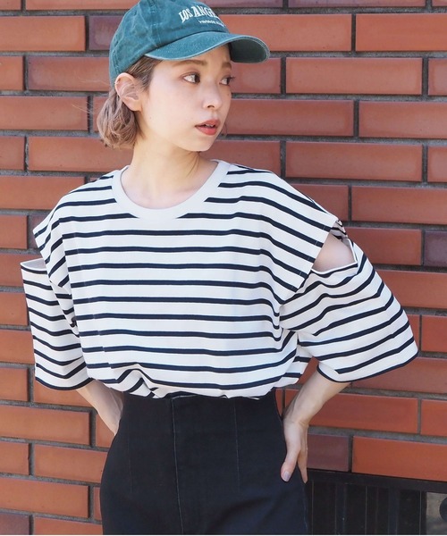 tiptop(ティップトップ)の「袖スリットボーダーBIGプルオーバー(Tシャツ/カットソー・レディース・ネイビー/ブルー/グリーン・FREE)」の9枚目の写真