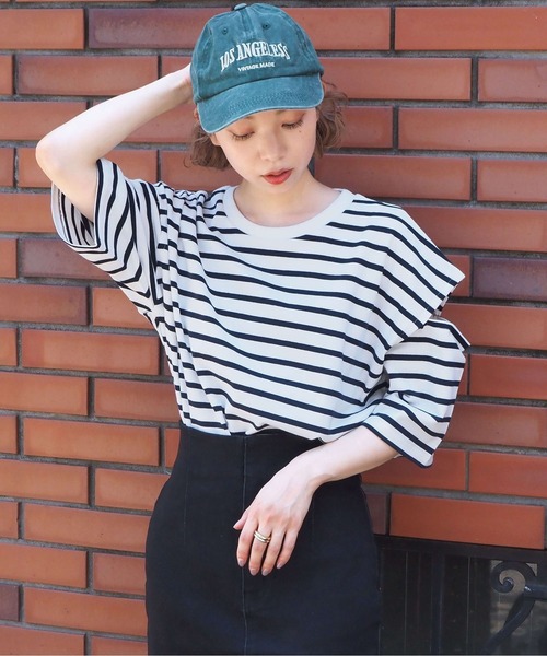 tiptop(ティップトップ)の「袖スリットボーダーBIGプルオーバー(Tシャツ/カットソー・レディース・ネイビー/ブルー/グリーン・FREE)」の11枚目の写真