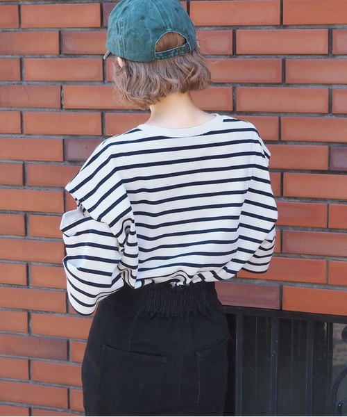 tiptop(ティップトップ)の「袖スリットボーダーBIGプルオーバー(Tシャツ/カットソー・レディース・ネイビー/ブルー/グリーン・FREE)」の13枚目の写真