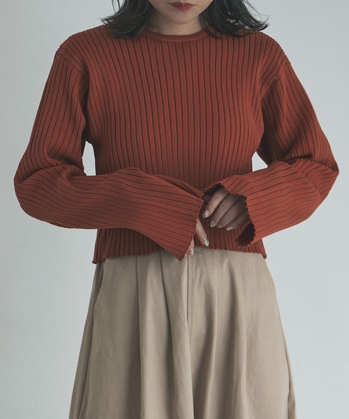 etoll.(エトル)の「バックスリットクロップドリブニット(ニット/セーター・レディース・ブラック/パープル/オレンジ/アイボリー・M)」の4枚目の写真