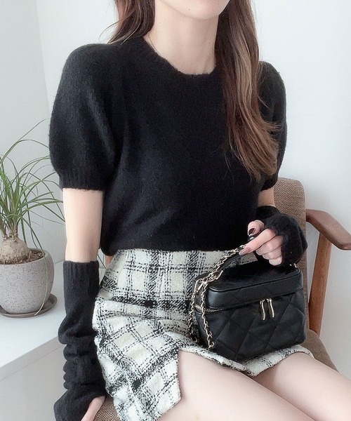 Heather（ヘザー）の「ツイードチェックミニスカート 172471