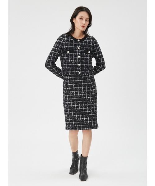 FRAY I.D（フレイアイディー）の「ツイードニットミドルスカート（スカート・レディース・ブラック/ホワイト・FREE）」の3枚目の写真