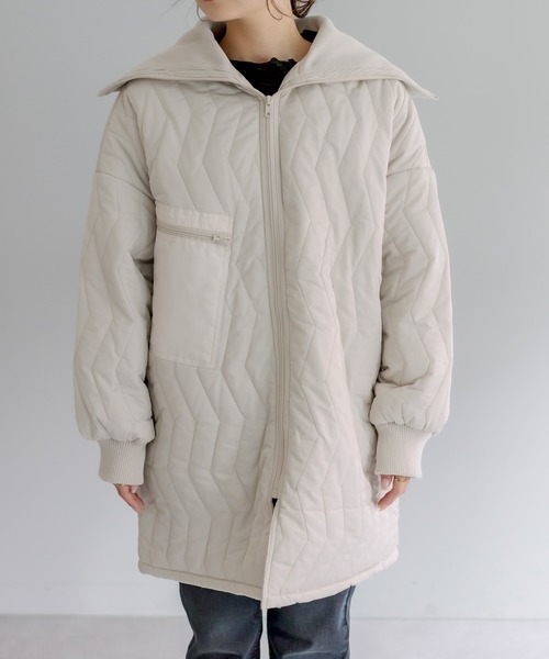 PUAL CE CIN（ピュアルセシン）の「ミリタリーキルティングライナージャケット（ブルゾン・レディース・ブラック/カーキ/アイボリー・FREE）」の9枚目の写真