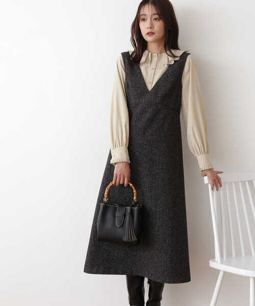 N.(N. Natural Beauty Basic)(エヌエヌナチュラルビューティーベーシック)の「【追加生産】◆ネップツイードジャンパースカート(ジャンパースカート・レディース・ブラック・MEDIUM)」の12枚目の写真