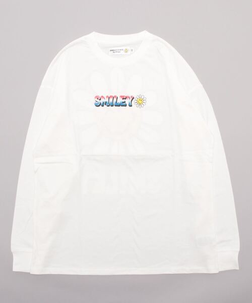 ＪＵＧＬＡＮＳ（ユグランス）の「【SMILEY FACE】フラワースマイルロンTEE/ドロップショルダーシルエットロングスリーブTシャツ/メンズ（Tシャツ/カットソー・メンズ・ブラック/グリーン/ホワイト・M/L）」の2枚目の写真