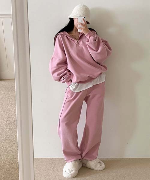 BEIDELLI（ベイデリー）の「[BELLIDE MADE] ルーズフィットセーラーカラーハーフジップアップ起毛スウェット（スウェット・レディース・ピンク/イエロー/スカイブルー・FREE）」の21枚目の写真