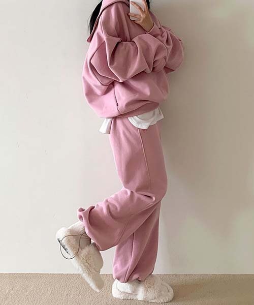 BEIDELLI（ベイデリー）の「[BELLIDE MADE] ルーズフィットセーラーカラーハーフジップアップ起毛スウェット（スウェット・レディース・ピンク/イエロー/スカイブルー・FREE）」の7枚目の写真