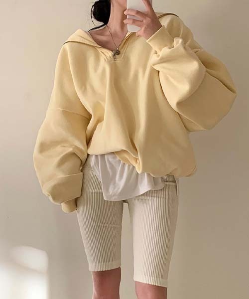 BEIDELLI（ベイデリー）の「[BELLIDE MADE] ルーズフィットセーラーカラーハーフジップアップ起毛スウェット（スウェット・レディース・ピンク/イエロー/スカイブルー・FREE）」の22枚目の写真