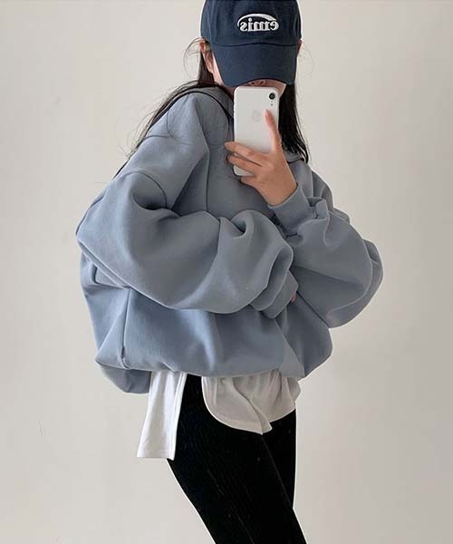 BEIDELLI（ベイデリー）の「[BELLIDE MADE] ルーズフィットセーラーカラーハーフジップアップ起毛スウェット（スウェット・レディース・ピンク/イエロー/スカイブルー・FREE）」の5枚目の写真