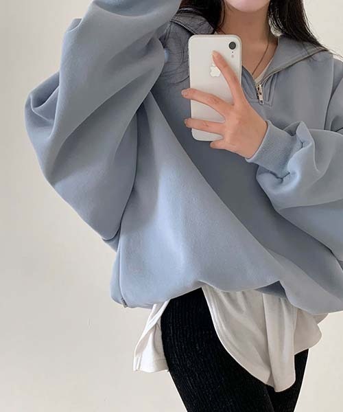BEIDELLI（ベイデリー）の「[BELLIDE MADE] ルーズフィットセーラーカラーハーフジップアップ起毛スウェット（スウェット・レディース・ピンク/イエロー/スカイブルー・FREE）」の9枚目の写真