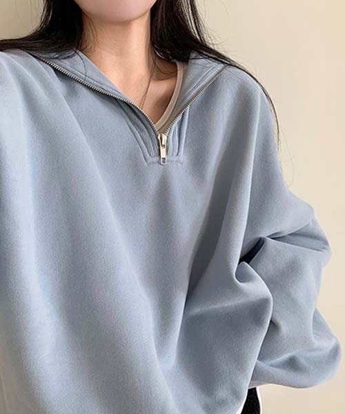 BEIDELLI（ベイデリー）の「[BELLIDE MADE] ルーズフィットセーラーカラーハーフジップアップ起毛スウェット（スウェット・レディース・ピンク/イエロー/スカイブルー・FREE）」の19枚目の写真