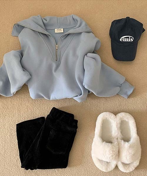 BEIDELLI（ベイデリー）の「[BELLIDE MADE] ルーズフィットセーラーカラーハーフジップアップ起毛スウェット（スウェット・レディース・ピンク/イエロー/スカイブルー・FREE）」の16枚目の写真