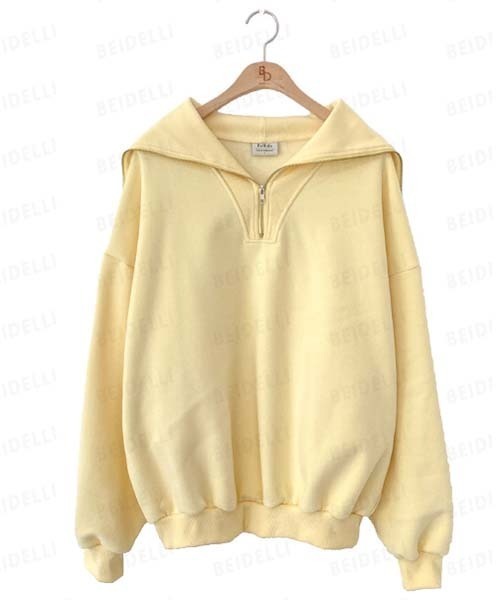 BEIDELLI（ベイデリー）の「[BELLIDE MADE] ルーズフィットセーラーカラーハーフジップアップ起毛スウェット（スウェット・レディース・ピンク/イエロー/スカイブルー・FREE）」の13枚目の写真