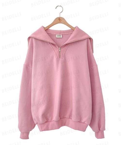 BEIDELLI（ベイデリー）の「[BELLIDE MADE] ルーズフィットセーラーカラーハーフジップアップ起毛スウェット（スウェット・レディース・ピンク/イエロー/スカイブルー・FREE）」の6枚目の写真