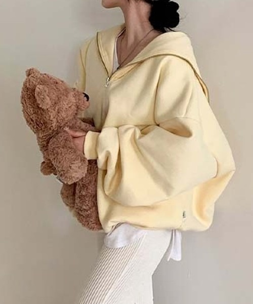 BEIDELLI（ベイデリー）の「[BELLIDE MADE] ルーズフィットセーラーカラーハーフジップアップ起毛スウェット（スウェット・レディース・ピンク/イエロー/スカイブルー・FREE）」の8枚目の写真