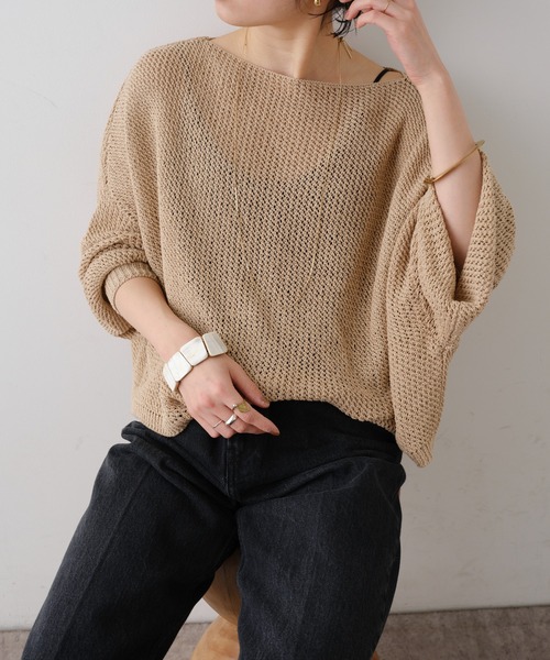 Omekashi(オメカシ)の「リネンワイドニットプルオーバー(ニット/セーター・レディース・ブラック/オフホワイト/ベージュ/ホワイト・FREE)」の11枚目の写真