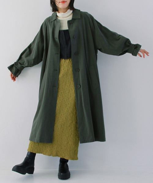 Crisp（クリスプ）の「ステンカラーコート（ステンカラーコート・レディース・グリーン/ベージュ・FREE）」の2枚目の写真