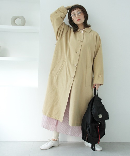 Crisp（クリスプ）の「ステンカラーコート（ステンカラーコート・レディース・グリーン/ベージュ・FREE）」の3枚目の写真