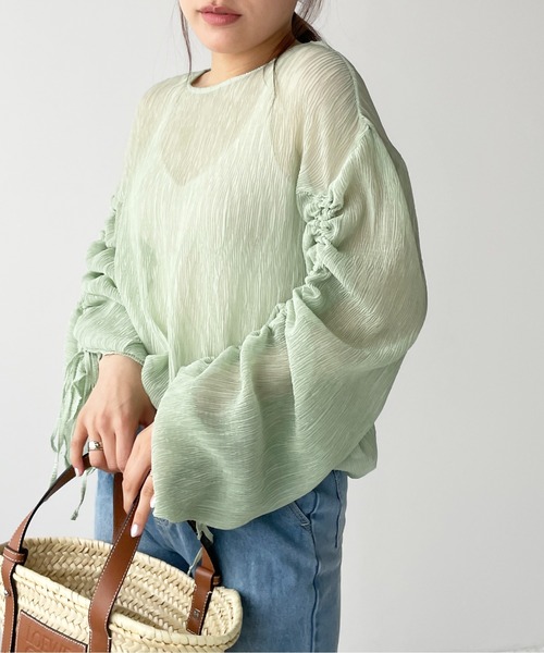 Meli rich（メリーリッチ）の「シアー袖ドロストブラウス（シャツ/ブラウス・レディース・パープル/オフホワイト/ブラック/グリーン・FREE）」の3枚目の写真