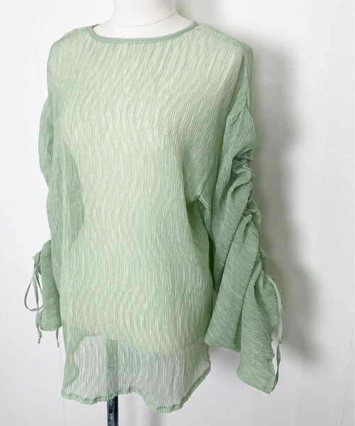 Meli rich（メリーリッチ）の「シアー袖ドロストブラウス（シャツ/ブラウス・レディース・パープル/オフホワイト/ブラック/グリーン・FREE）」の9枚目の写真