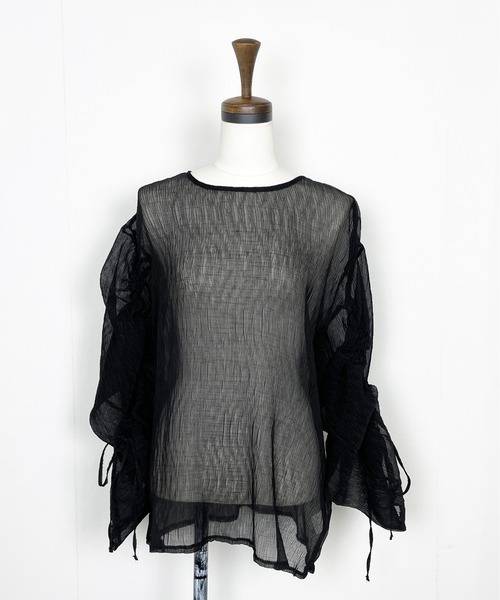 Meli rich（メリーリッチ）の「シアー袖ドロストブラウス（シャツ/ブラウス・レディース・パープル/オフホワイト/ブラック/グリーン・FREE）」の17枚目の写真