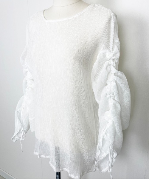 Meli rich（メリーリッチ）の「シアー袖ドロストブラウス（シャツ/ブラウス・レディース・パープル/オフホワイト/ブラック/グリーン・FREE）」の6枚目の写真