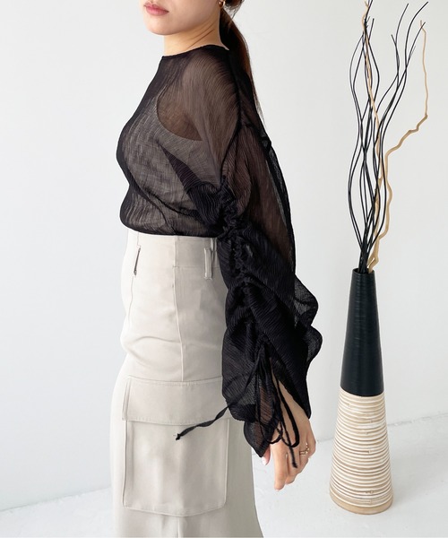 Meli rich（メリーリッチ）の「シアー袖ドロストブラウス（シャツ/ブラウス・レディース・パープル/オフホワイト/ブラック/グリーン・FREE）」の22枚目の写真