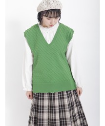 Samansa Mos2 | 柄編みVネックニットベスト(ベスト)