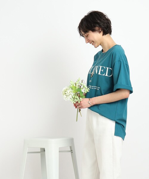 Cutie Blonde（キューティーブロンド）の「◆【ヒップも二の腕も気にせずOK】オーバーサイズTシャツ（Tシャツ/カットソー・レディース・ホワイト系その他/ベージュ系その他5/ブラック系1/ネイビー系6・00）」の9枚目の写真