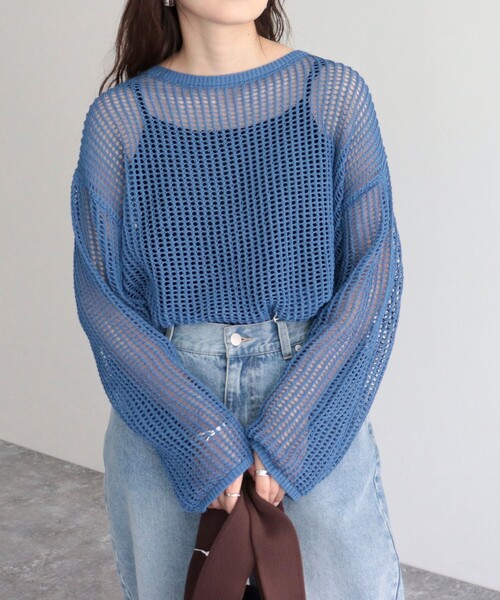 fredy emue（フレディエミュ）の「メッシュニット（ニット/セーター・レディース・チャコールグレー/イエロー/アイボリー/ネイビー・38）」の12枚目の写真